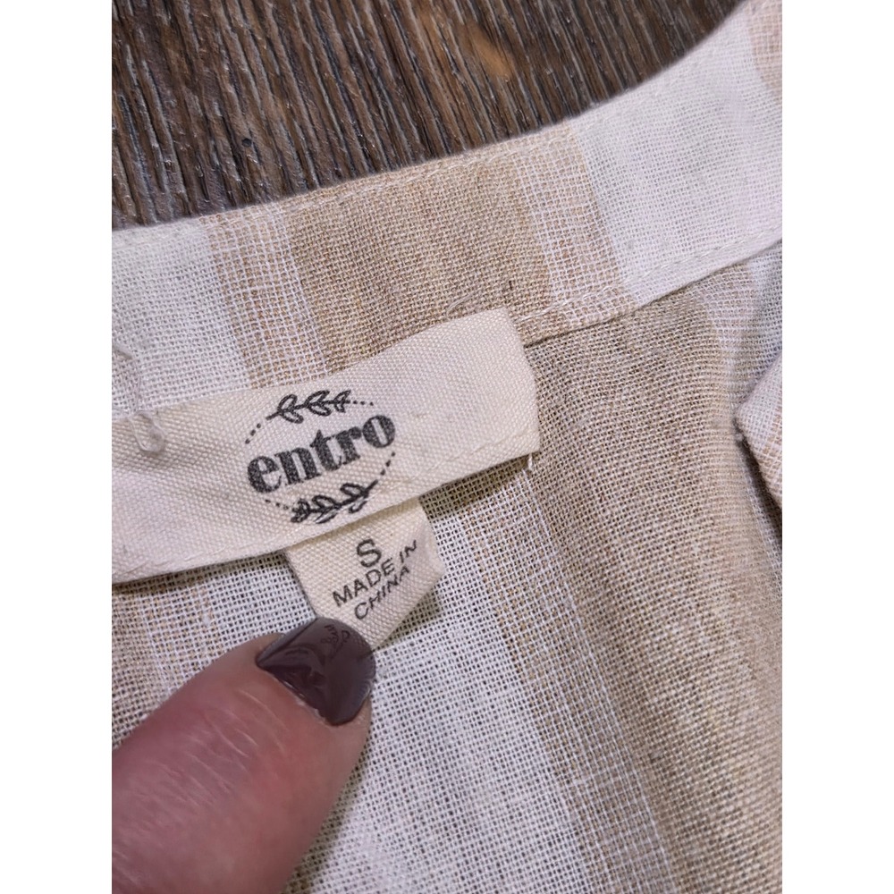 Entro Womens Small Tan White  Floral Embroidered Ruffle Babydoll Top Blouse - Picture 3 of 5